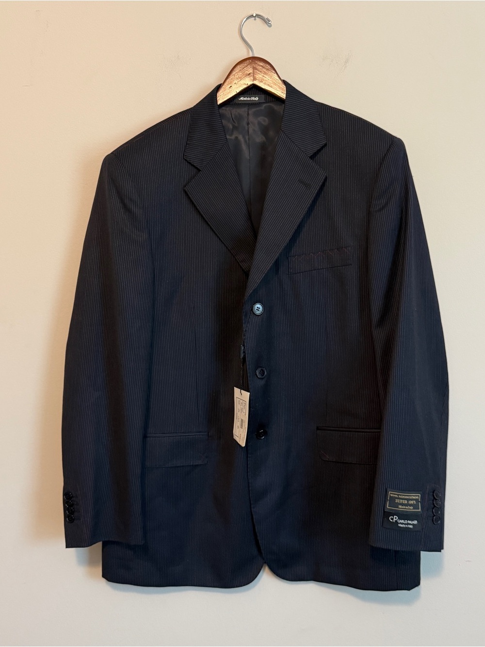 NEW Italy Merino Wool Blazer $495 Men's 42R Pinstripe Navy Blue Luxury Old Money